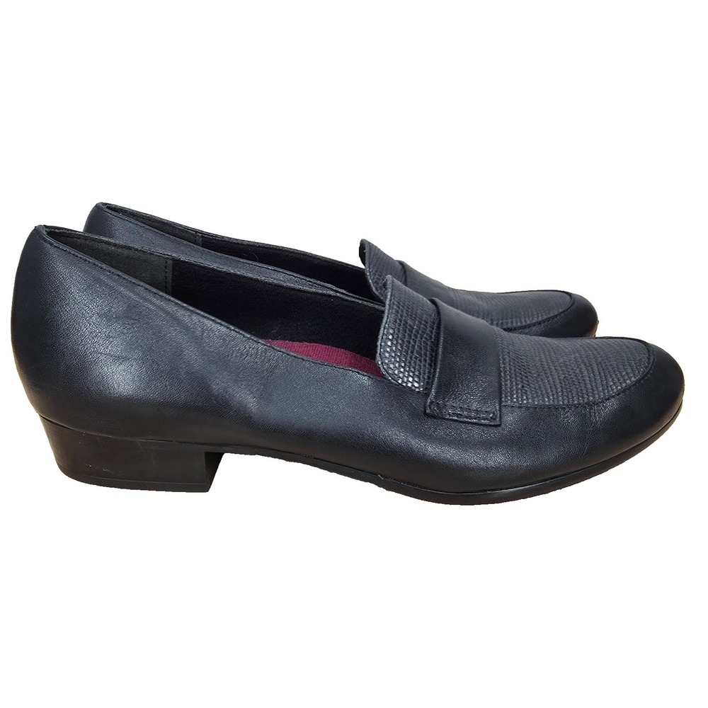 Munro Shoes Womens 8 Narrow Black Leather Kiera Loafer Lizard Comfort Slip On‎